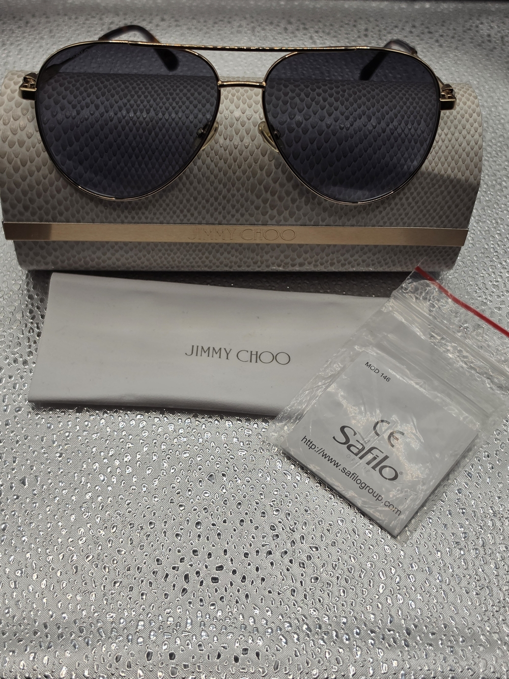 Jimmy Choo Gold Aviator Sunglasses with Dark Gray Lenses